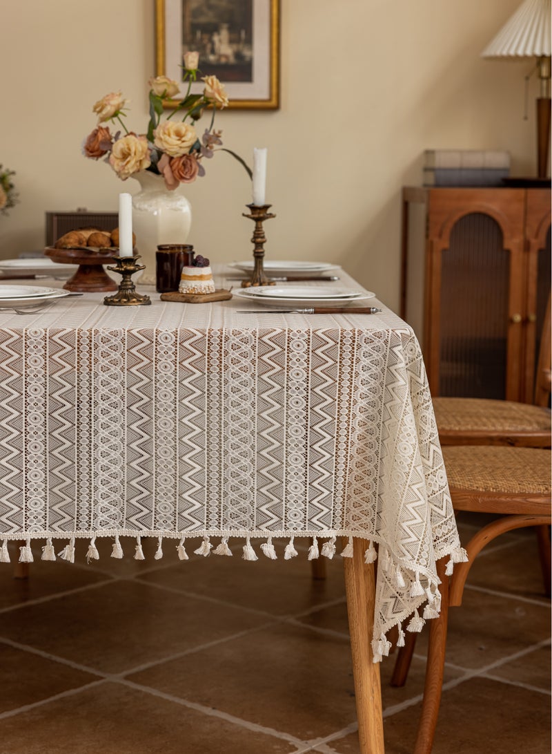 Beige Lace Tablecloth with Triangular - 140 x 180 CM - Rectangle Table Cover for Spring Weddings, Parties, Home Decor, and Outdoor Fall Events - Image 1