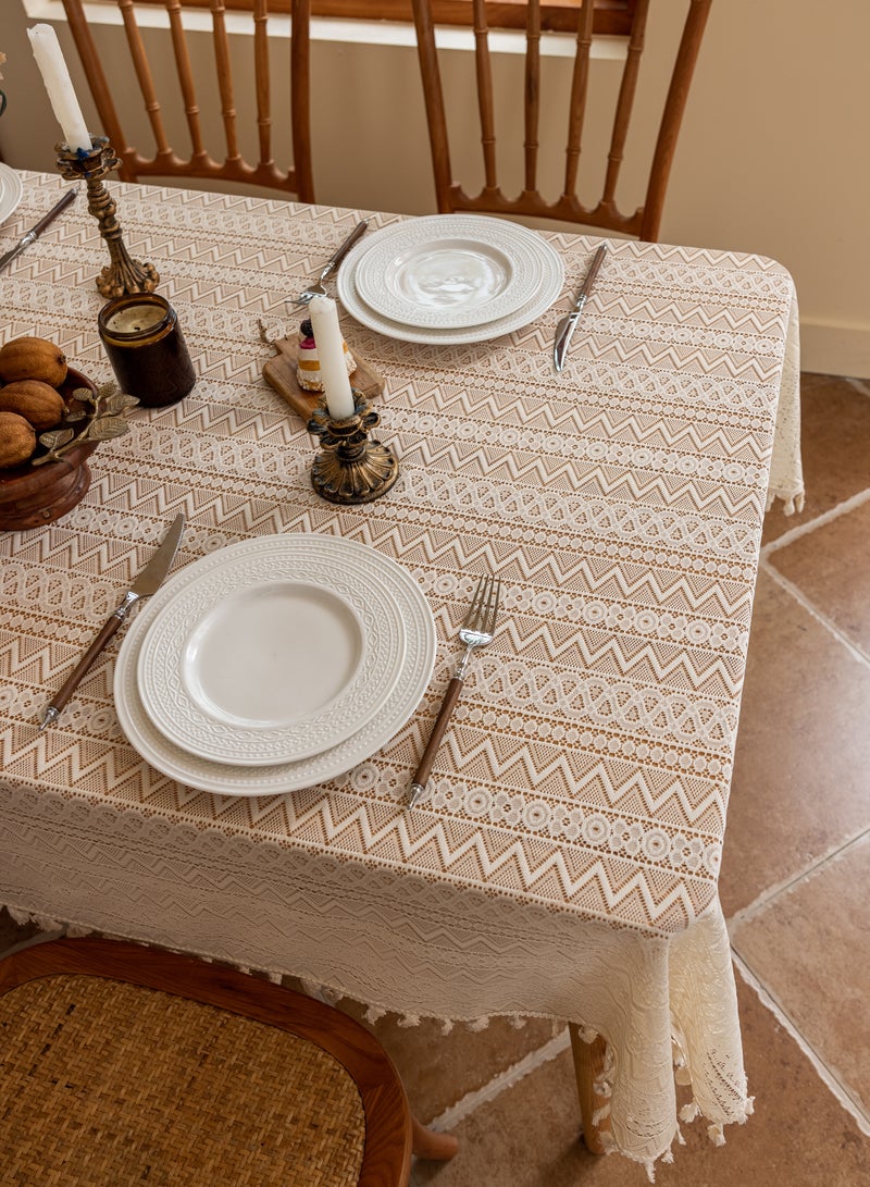 Beige Lace Tablecloth with Triangular - 140 x 180 CM - Rectangle Table Cover for Spring Weddings, Parties, Home Decor, and Outdoor Fall Events - Image 2