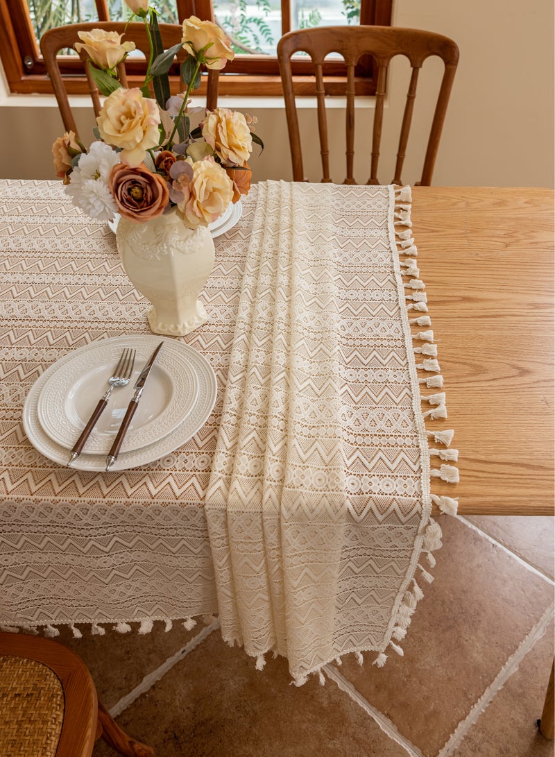 Beige Lace Tablecloth with Triangular - 140 x 180 CM - Rectangle Table Cover for Spring Weddings, Parties, Home Decor, and Outdoor Fall Events - Image 3