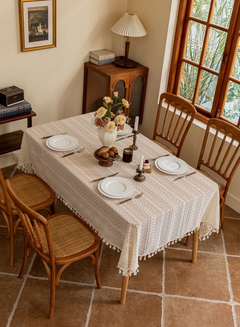 Beige Lace Tablecloth with Triangular - 140 x 180 CM - Rectangle Table Cover for Spring Weddings, Parties, Home Decor, and Outdoor Fall Events - Image 4