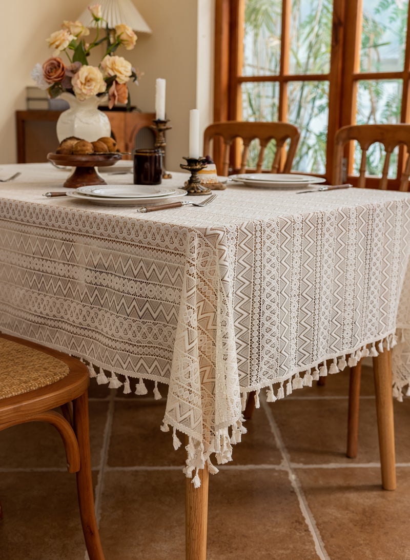 Beige Lace Tablecloth with Triangular - 140 x 180 CM - Rectangle Table Cover for Spring Weddings, Parties, Home Decor, and Outdoor Fall Events - Image 5