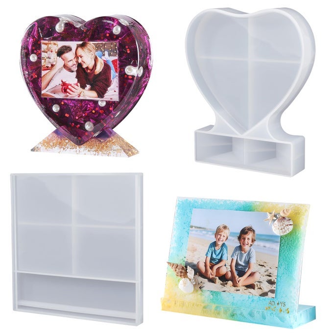 LETS RESIN PICTURE FRAME RESIN MOLDSLARGE UNIQUE SILICONE MOLDS FOR PHOTO FRAMERECTANGLE HEART SHAPE EPOXY MOLDS FOR DIY HOME DECORHANDMADE GIFTS
