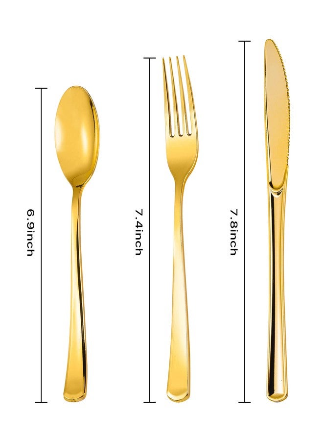 Lullaby 320pcs Gold Plastic Silverware, Disposable Silverware Include 120 Forks, 100 Spoons, 100 Knives, Gold Cutlery Set Disposable for Weddings, Party and Daily Use - Image 2