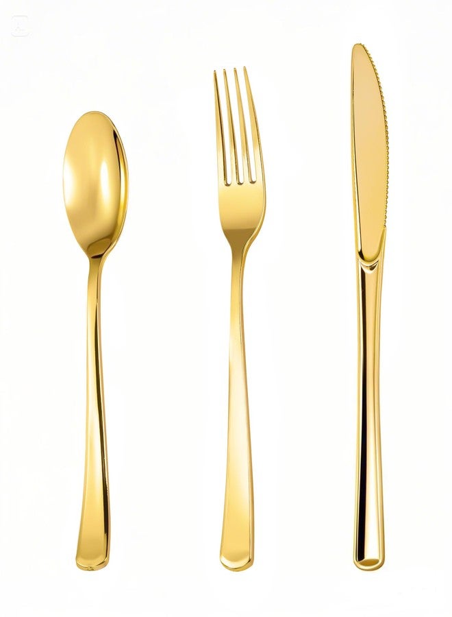 Lullaby 320pcs Gold Plastic Silverware, Disposable Silverware Include 120 Forks, 100 Spoons, 100 Knives, Gold Cutlery Set Disposable for Weddings, Party and Daily Use - Image 1
