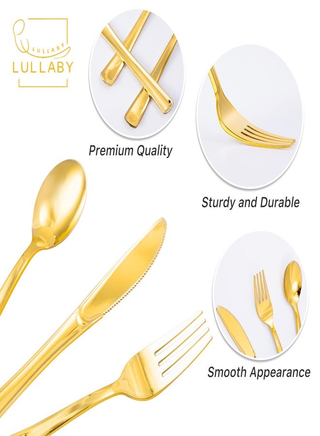Lullaby 320pcs Gold Plastic Silverware, Disposable Silverware Include 120 Forks, 100 Spoons, 100 Knives, Gold Cutlery Set Disposable for Weddings, Party and Daily Use - Image 5