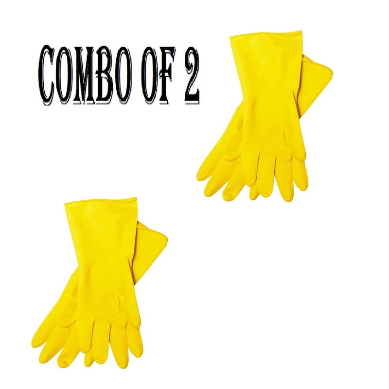 Ekon Ekon Combo of 2 Latex Non Slip Multipurpose Heavy Duty Reusable Safety Rubber Hand Gloves For Chemical Resistance Protective Lab Gardening Industrial Building Construction Agriculture Work Men Yellow  - Image 2
