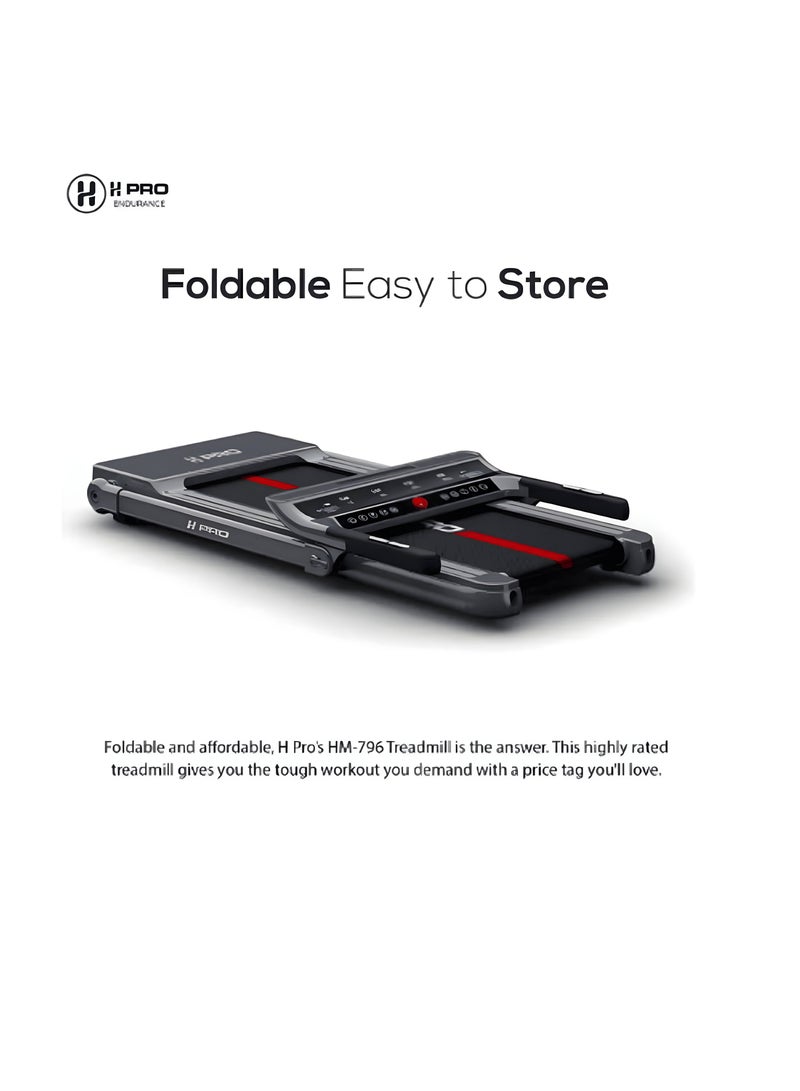 أتش برو جهاز مشي قابل للطي HM796 من إتش إم سبورتس | جهاز جري بمحرك آلي بقوة قصوى 4 حصان | جهاز مدمج ومحمول مزود بشاشة عرض LED للاستخدام في المنزل والجيم والمكتب - Image 4