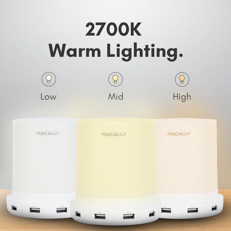 Macally Small Touch Lamps for Nightstand - Bedside Lamp with USB Port - 3 Way Dimmable Short Table Lamp for Small Spaces - Use as Night Light and Charger in Bedroom - Image 4