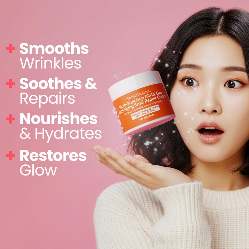 SeoulCeuticals Snail Mucin Moisturizer 97.5% - Korean Skin Care Snail Repair Cream - Day & Night Anti Aging K Beauty Skincare Cruelty Free 2oz - Image 2