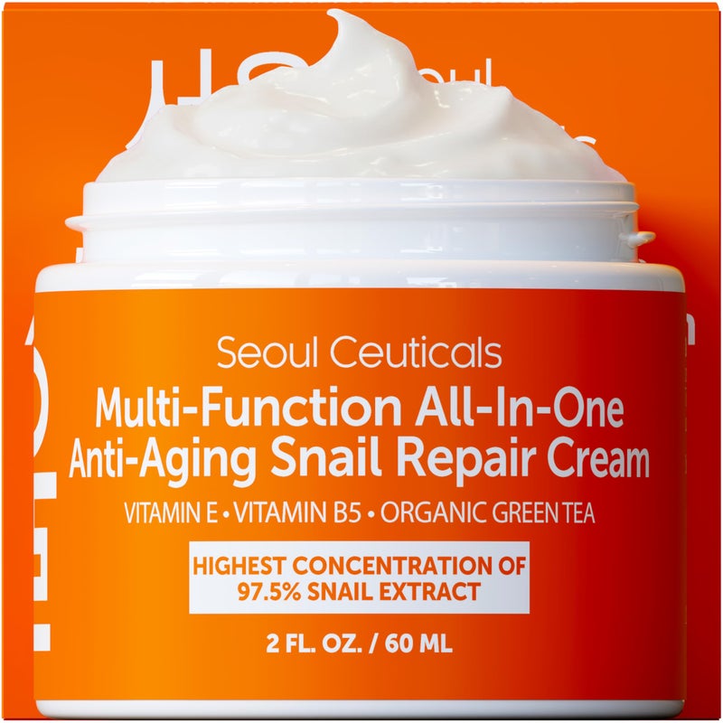 SeoulCeuticals Snail Mucin Moisturizer 97.5% - Korean Skin Care Snail Repair Cream - Day & Night Anti Aging K Beauty Skincare Cruelty Free 2oz - Image 1