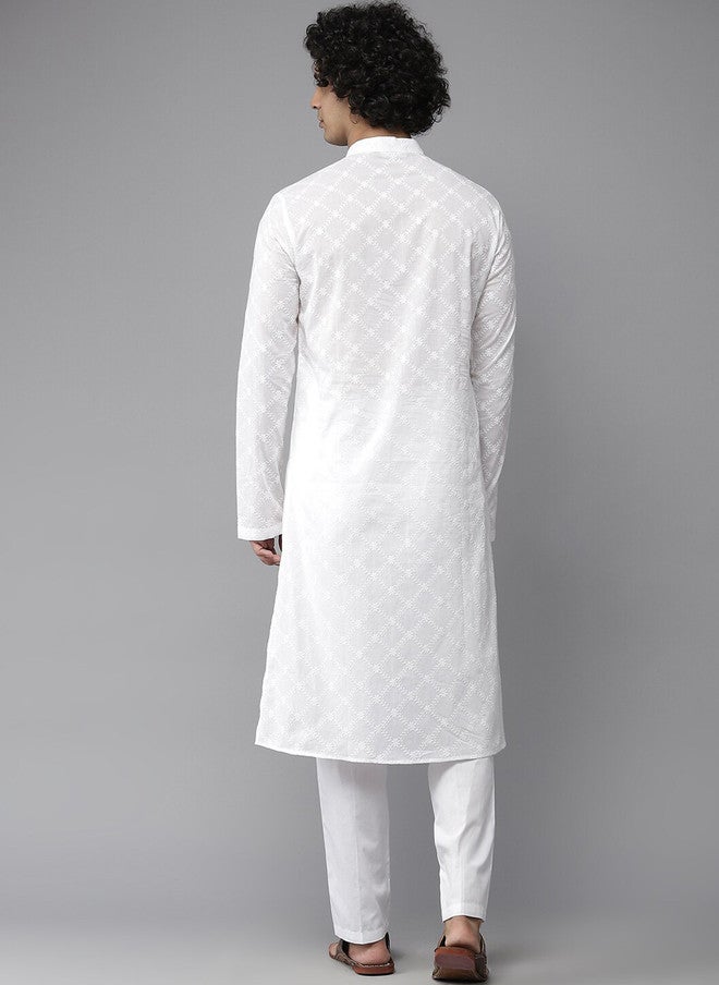 see designs Men's White Chikankari Embroidered Straight Kurta - Image 4