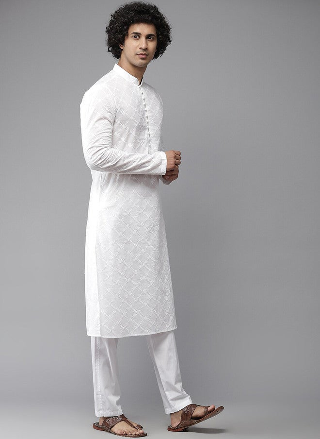 see designs Men's White Chikankari Embroidered Straight Kurta - Image 3