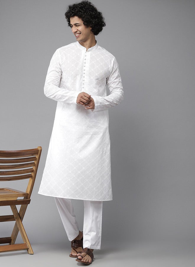 see designs Men's White Chikankari Embroidered Straight Kurta - Image 5