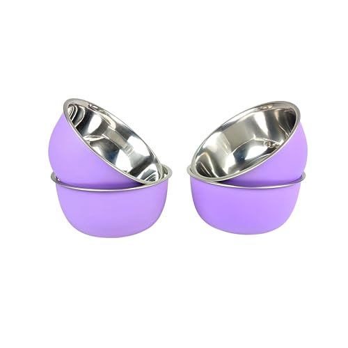 Zaib Stainless Steel and Plastic Coated Microwave Safe Bowls | Multipurpose Storage Containers | No Lid | 14 cm - 500 ml (Pack of 4 (Purple)) - Image 3