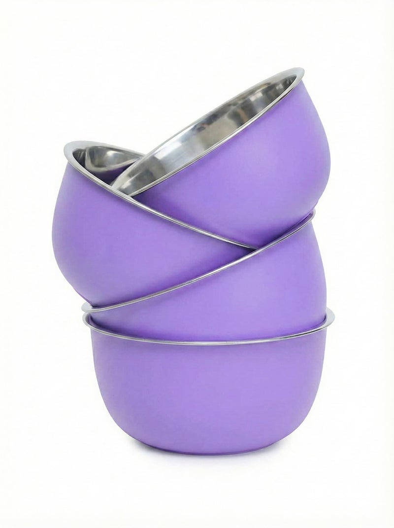 Zaib Stainless Steel and Plastic Coated Microwave Safe Bowls | Multipurpose Storage Containers | No Lid | 14 cm - 500 ml (Pack of 4 (Purple)) - Image 1