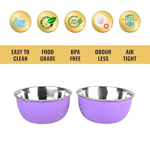 Zaib Stainless Steel and Plastic Coated Microwave Safe Bowls | Multipurpose Storage Containers | No Lid | 14 cm - 500 ml (Pack of 4 (Purple)) - Image 4