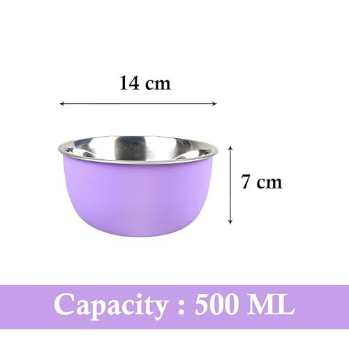 Zaib Stainless Steel and Plastic Coated Microwave Safe Bowls | Multipurpose Storage Containers | No Lid | 14 cm - 500 ml (Pack of 4 (Purple)) - Image 5