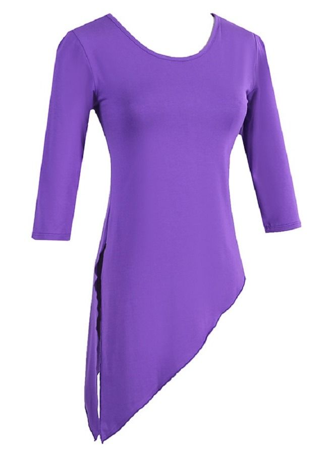 Loquat Women's Dance Practice Clothes With Irregular Split Tops And Middle Sleeves 