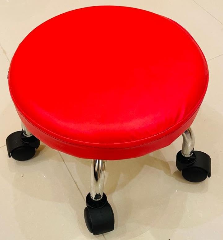 IYB IYBSmall Low Stool Modern Sofa Footrest PU Swivel with Wheels Low Rolling Red