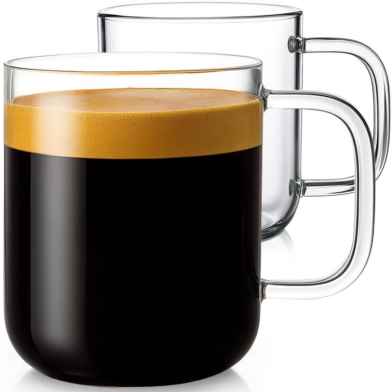 Aquach Glass Mugs 16 oz Set of 2, Large Clear Glass Cup with Handle for Hot/Cold Coffee Tea Beverage, Drinking Glasses - Image 1