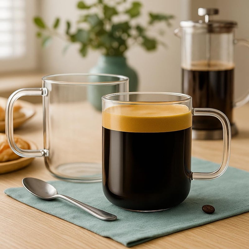 Aquach Glass Mugs 16 oz Set of 2, Large Clear Glass Cup with Handle for Hot/Cold Coffee Tea Beverage, Drinking Glasses - Image 2