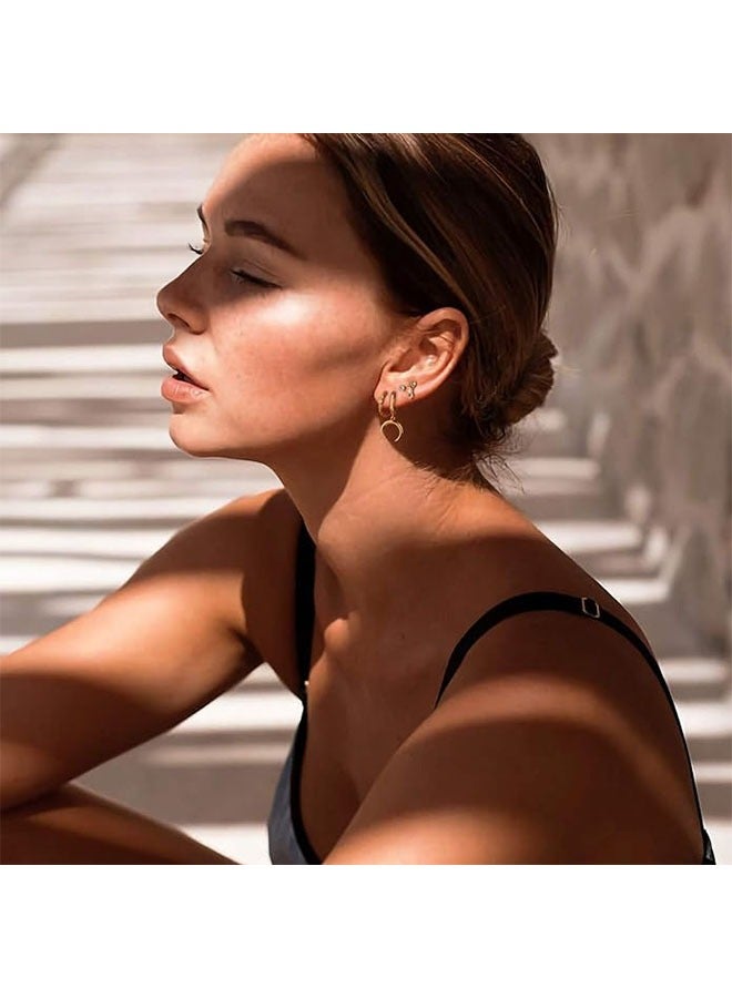 ميفيكو المرأة Huggie أقراط الذهب هوب النائم 14K الذهب شغل صغيرة بسيطة اليدوية هيبوالرجينيك مجوهرات يومية - Image 5