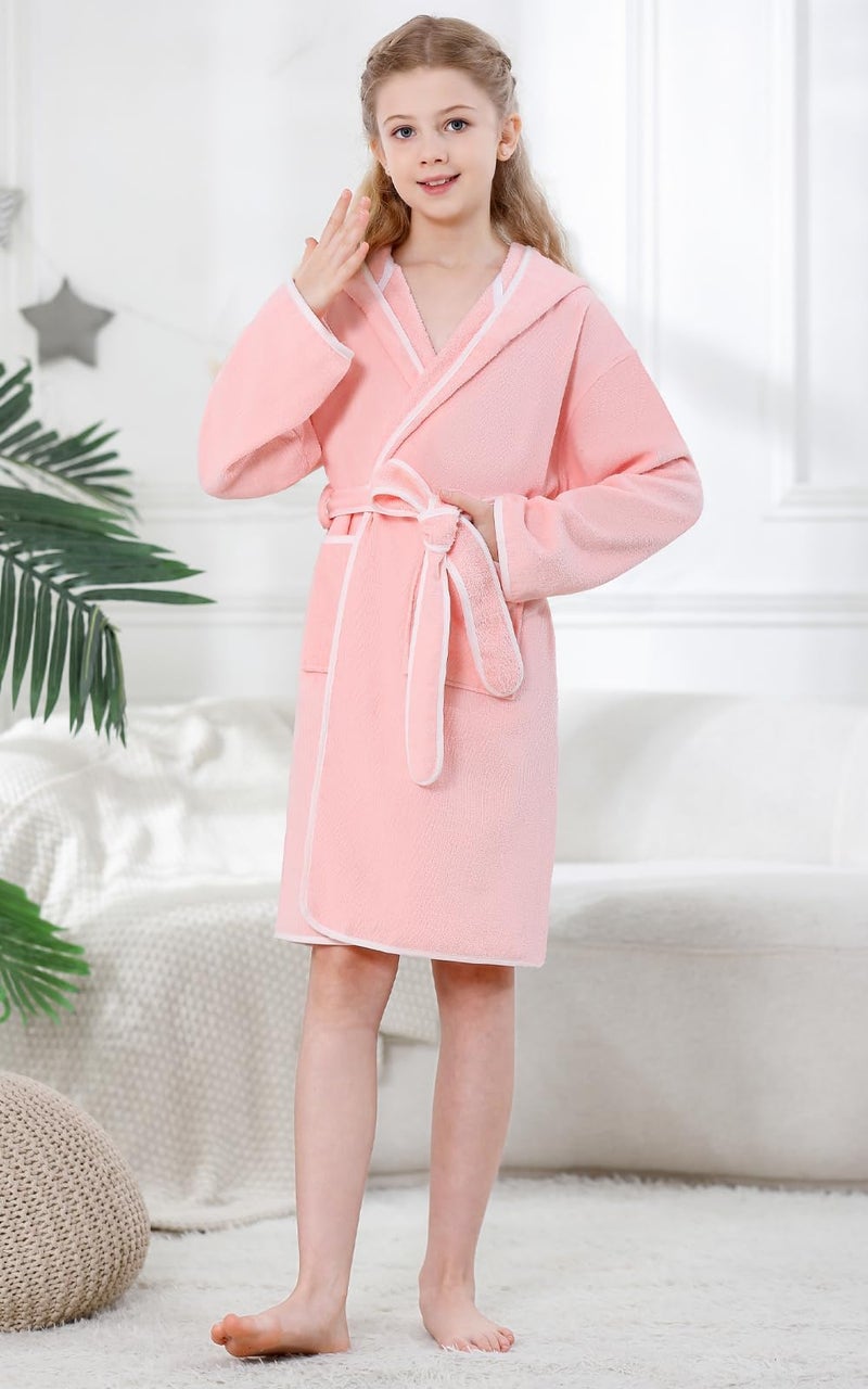 Umeyda Kids Towel Hooded Robe, Boys Girls Soft Terry Cloth Cotton Bathrobe Sleepwear, Pink, 4T - Image 4