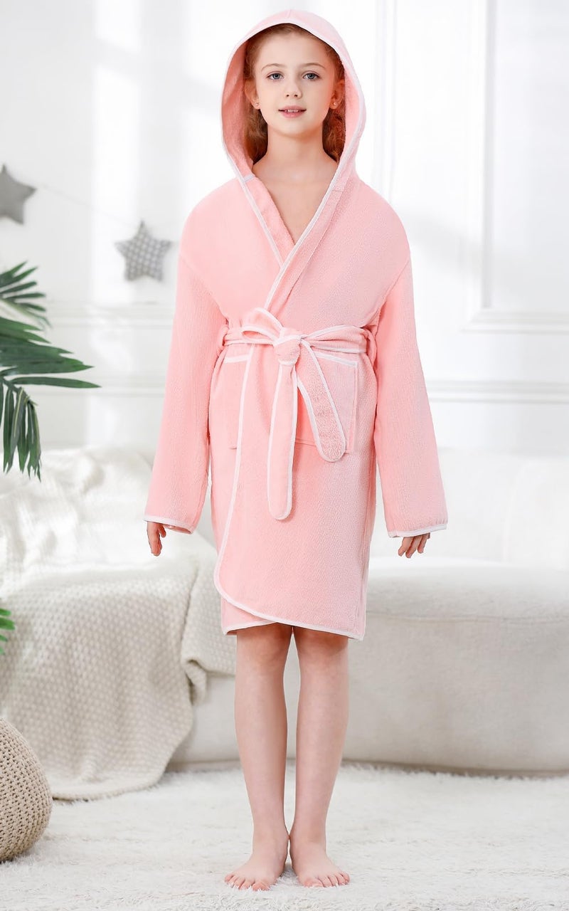 Umeyda Kids Towel Hooded Robe, Boys Girls Soft Terry Cloth Cotton Bathrobe Sleepwear, Pink, 4T - Image 5