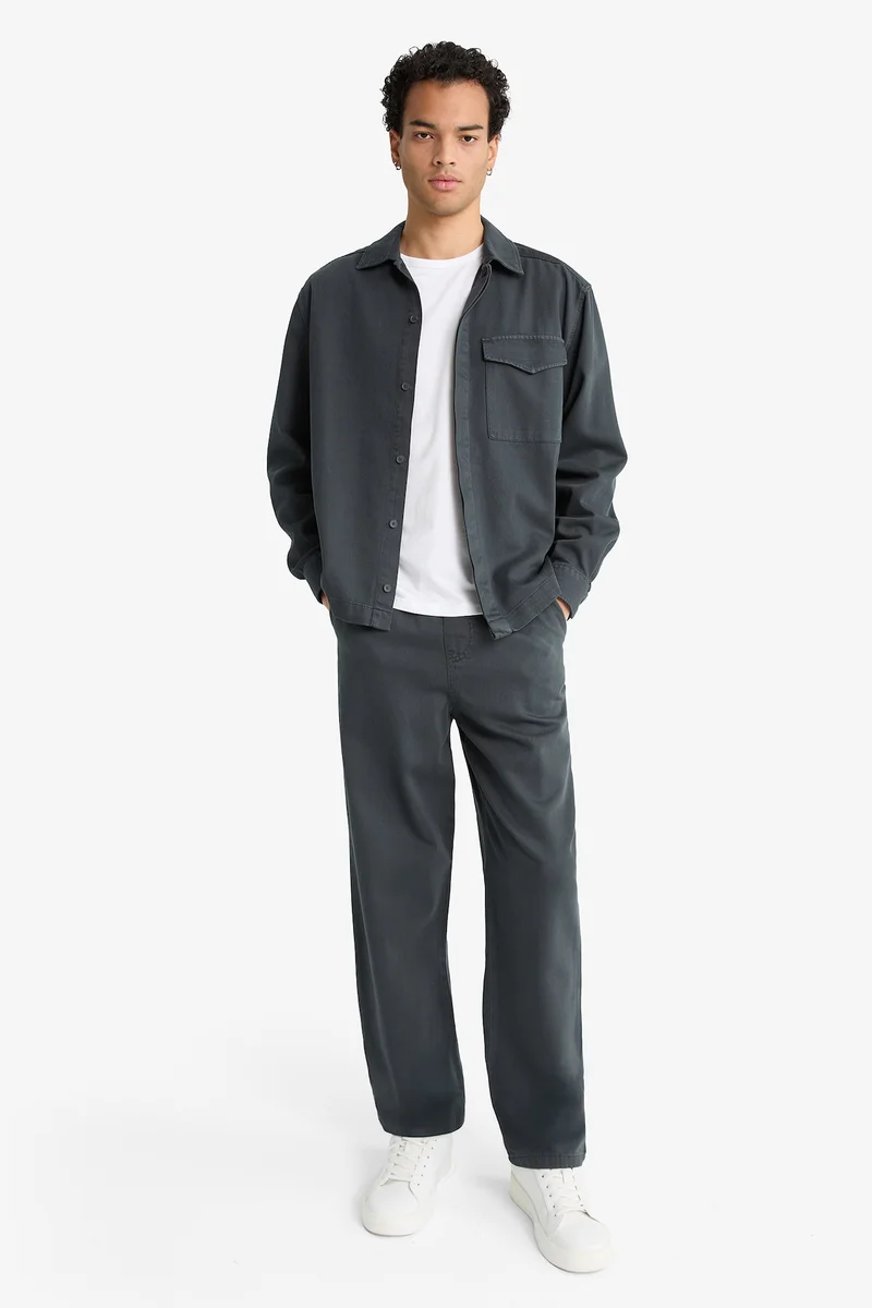 Baggy Fit Wide Leg Gabardine Trousers