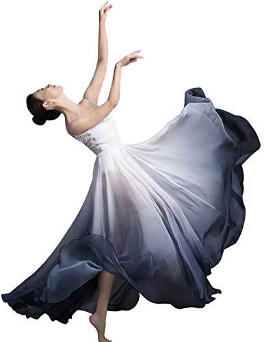 ZX Modern Ballet Lyrical Dance Skirt Gradient Color Sheer Long Flowy Skirts for Ballerinas Photography Performance Black White 12 Black White One Size - Image 1