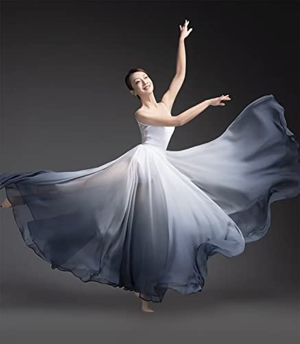 ZX Modern Ballet Lyrical Dance Skirt Gradient Color Sheer Long Flowy Skirts for Ballerinas Photography Performance Black White 12 Black White One Size - Image 3