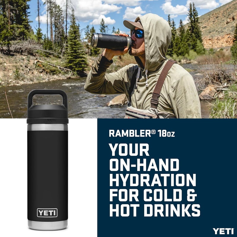 YETI Rambler 18 oz (532 ml) Stainless Steel Water Bottle (Black) – Insulated Water Bottle with Leakproof Chug Cap for Hot or Cold Drinks – 5 Year Warranty - Image 1
