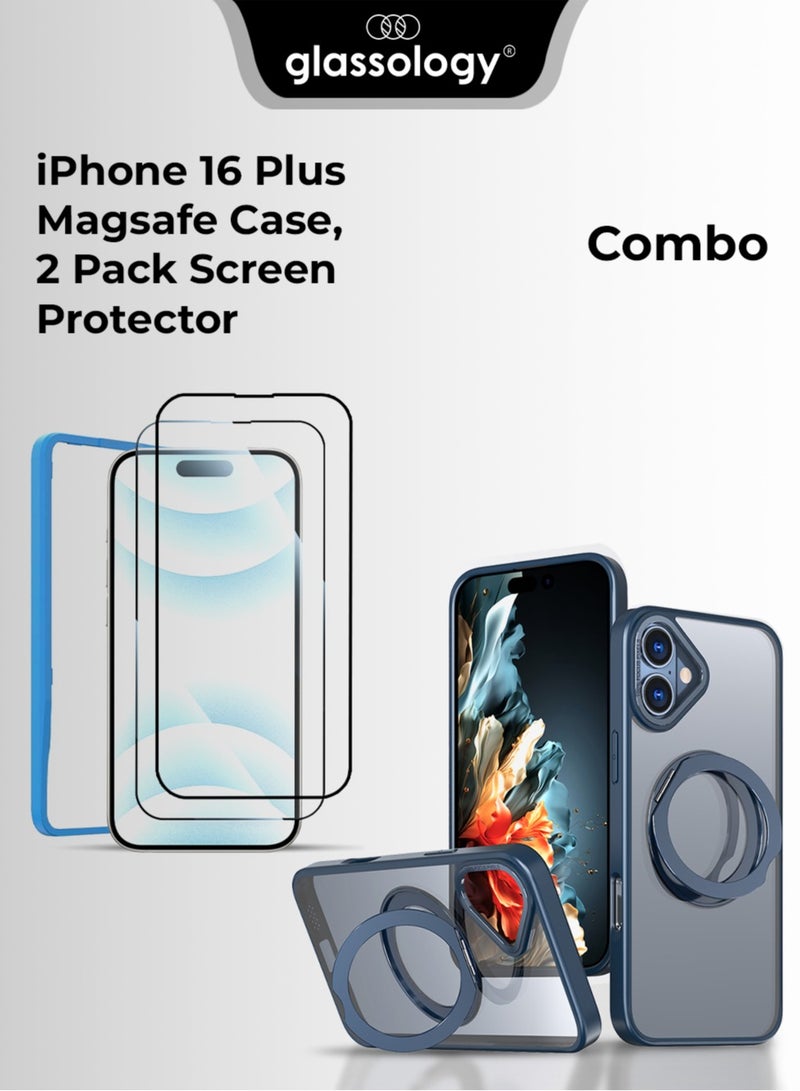 glassology iPhone 16 Plus 360° Rotate Ring Stand MagSafe Case with  2 Pack screen Productor - Image 1