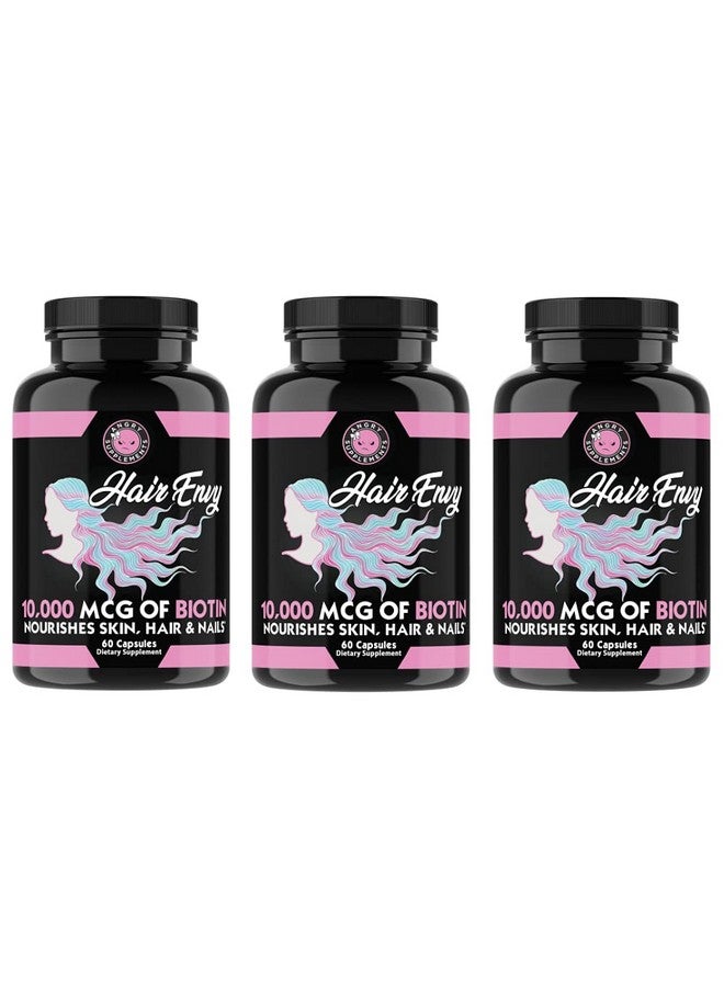 Angry Supplements Hair Envy 10,000 mcg Biotin + Keratin, Grow + Hydrate Hair, Strengthen Thicken Nails, Clear & Nourish Skin - Help Damaged Thinning Hair, (3-Bottles) - Image 1