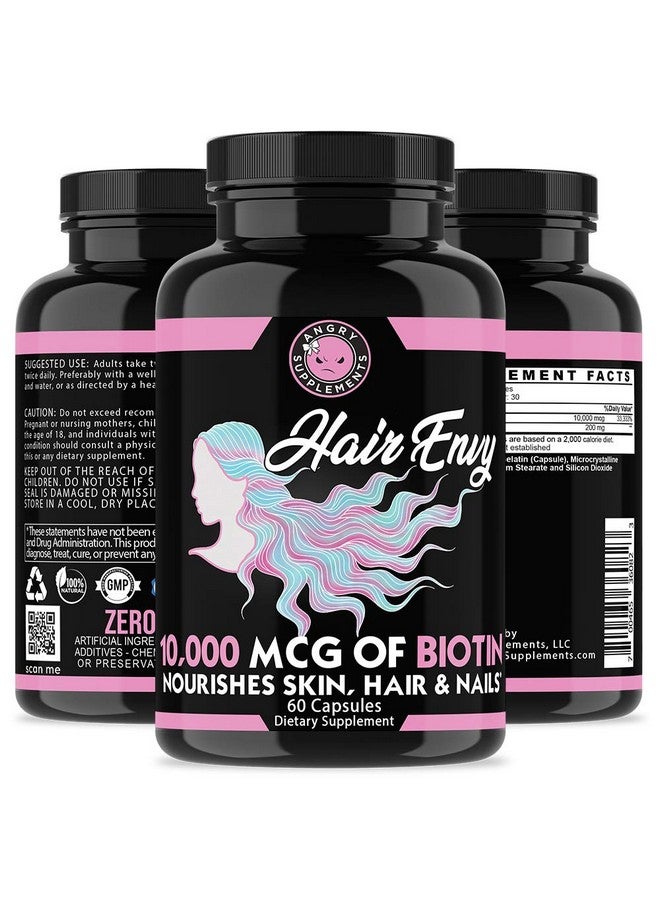 Angry Supplements Hair Envy 10,000 mcg Biotin + Keratin, Grow + Hydrate Hair, Strengthen Thicken Nails, Clear & Nourish Skin - Help Damaged Thinning Hair, (3-Bottles) - Image 3