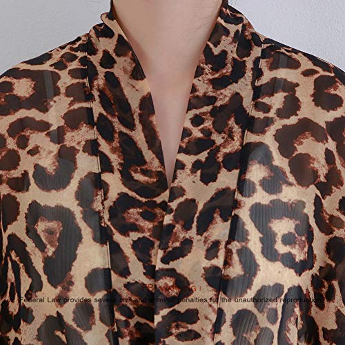 Max Hsuan Women's Loose Print Sheer Chiffon Kimono Beach Swim Cover up Cardigan Capes Blouse Tops Leopard - Image 5