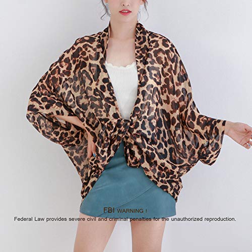 Max Hsuan Women's Loose Print Sheer Chiffon Kimono Beach Swim Cover up Cardigan Capes Blouse Tops Leopard - Image 2