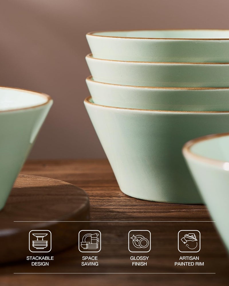 Famiware Saturn Dinnerware Sets, Plates and Bowls Sets for 4, 12 Pieces Stoneware Dish Set - Chip and Scratch Resistant, Microwave and Dishwasher Safe Tableware Set, Light Green with Rim - Image 5