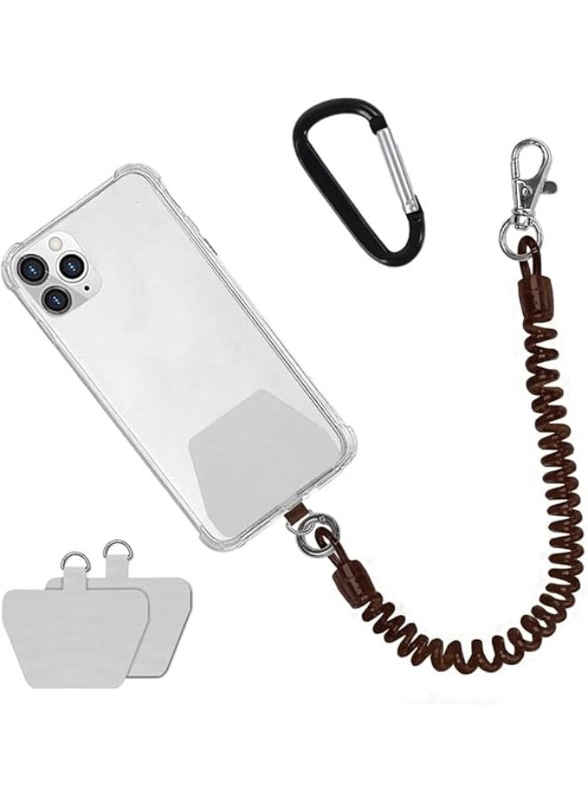 Phone Lanyard Tether with Patch, Universal Stretchy Straps and Phone Case Anchor for Anti-drop Outdoor Skiing Hiking Cycling Climbing Compatible for iPhone Most Smartphones (Brown)