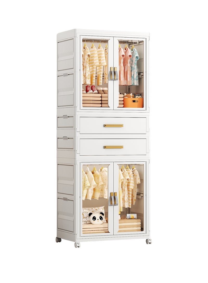 Ollieroo خزانة تخزين بلاستيكية modular – PP/PET/ABS مكونة من 2 خزانة و2 درج مع قضيب تعليق و6 شماعات (ألوان عشوائية)، عجلات دوارة قابلة للقفل، مقابض مثبتة مسبقًا، وأبواب مغناطيسية لغرفة النوم، أو الخزانة، أو غرفة المعيشة، 64 × 41 × 177.5 سم - Image 1