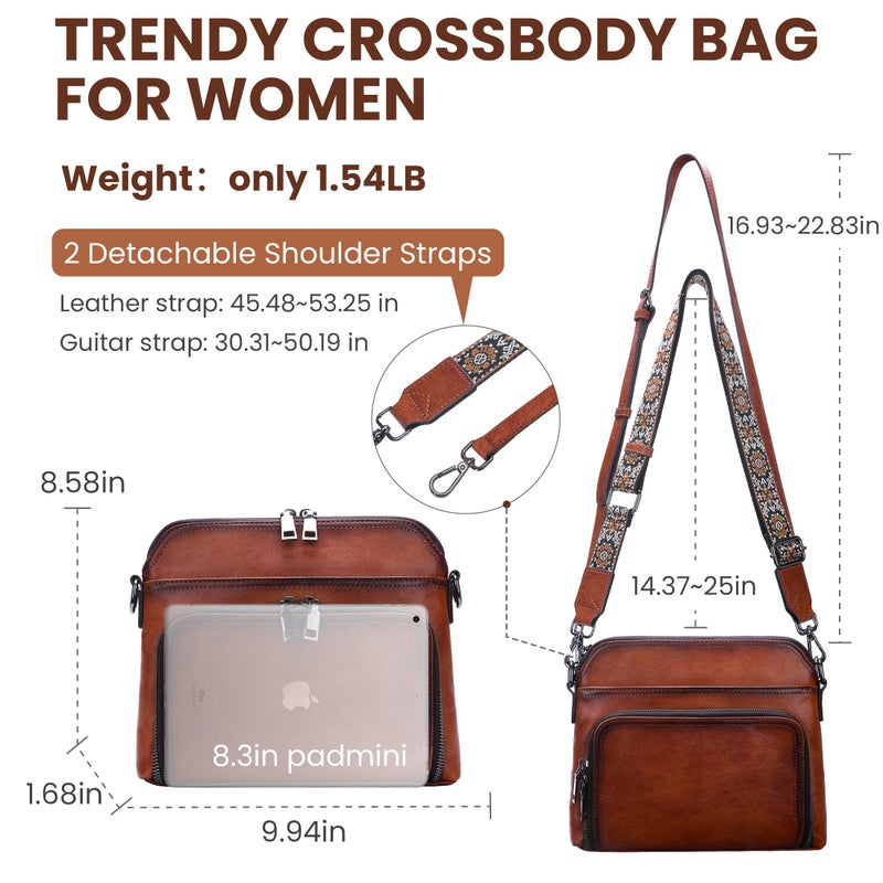 HESHE Genuine Leather Crossbody Bags for Women Satchel Purses Shoulder Handbags with 2 Adjustable Strap Hobo Purse (Brown) - Image 5