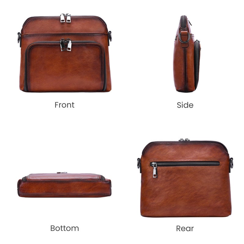 HESHE Genuine Leather Crossbody Bags for Women Satchel Purses Shoulder Handbags with 2 Adjustable Strap Hobo Purse (Brown) - Image 4