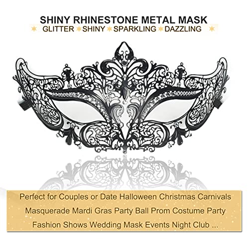 MYMENU Masquerade Mask for Women Shiny Rhinestone Venetian Party Prom Ball Metal Mask (Kitty) - Image 2