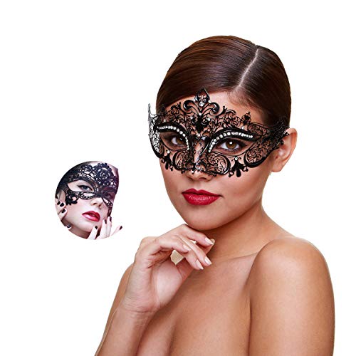 MYMENU Masquerade Mask for Women Shiny Rhinestone Venetian Party Prom Ball Metal Mask (Kitty) - Image 1