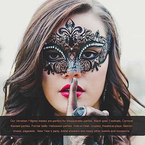 MYMENU Masquerade Mask for Women Shiny Rhinestone Venetian Party Prom Ball Metal Mask (Kitty) - Image 5