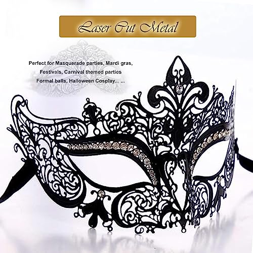 MYMENU Masquerade Mask for Women Shiny Rhinestone Venetian Party Prom Ball Metal Mask (Kitty) - Image 4