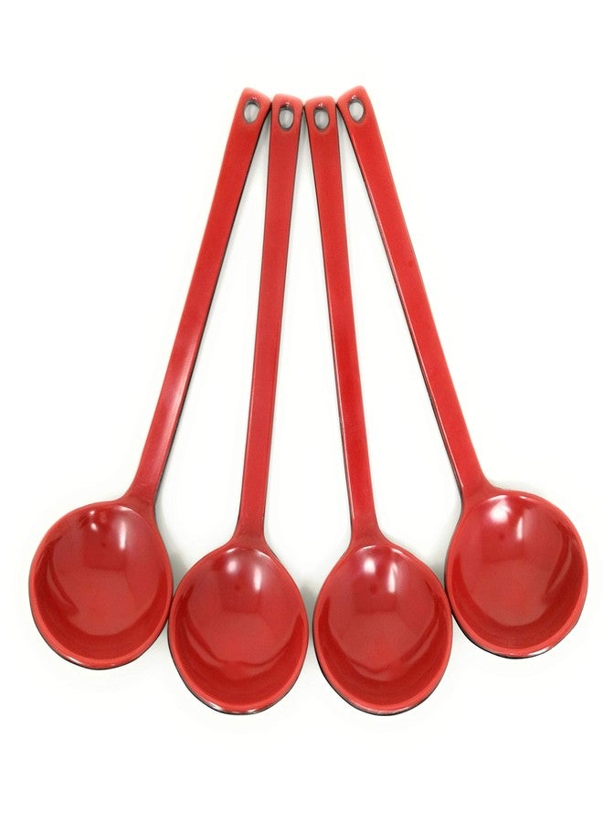 TJ Global Red and Black Melamine Japanese Long Handle Spoons for Ramen, Soup, Hot Pot Eating, Mixing, Stirring 8.25 Inches (4) - Image 2