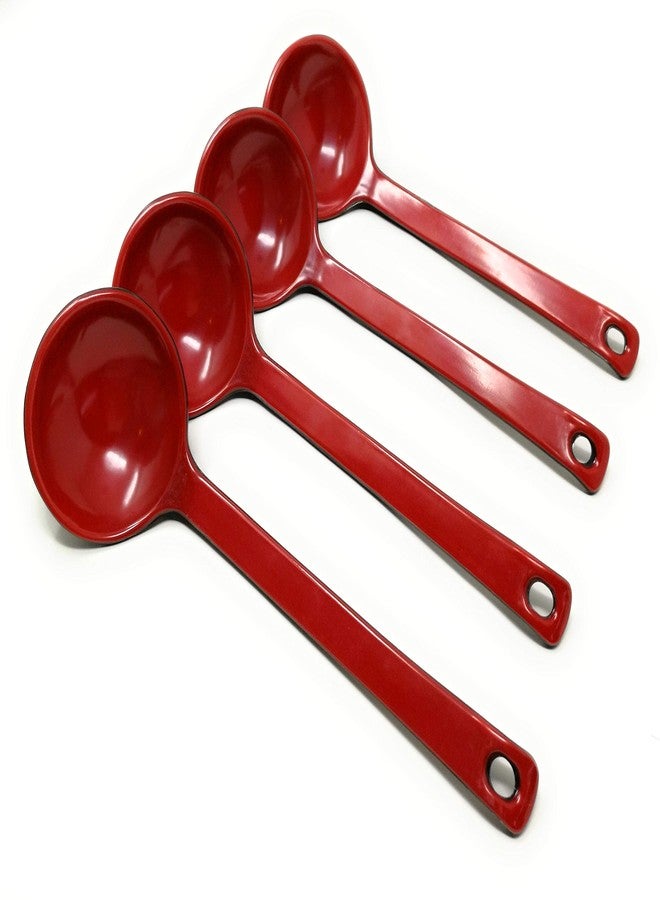 TJ Global Red and Black Melamine Japanese Long Handle Spoons for Ramen, Soup, Hot Pot Eating, Mixing, Stirring 8.25 Inches (4) - Image 1
