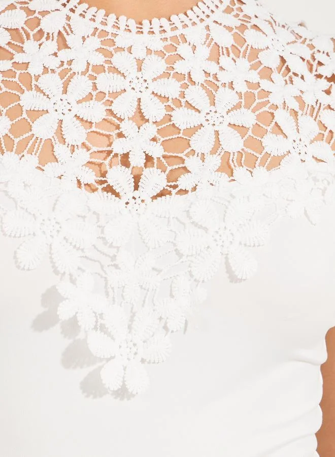Styli Sleeveless Lace Yoke Bodysuit