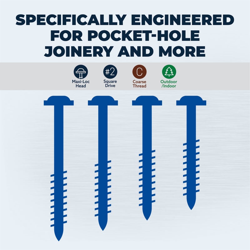 Kreg Blue-Kote Pocket-Hole Screws - SML-C250B-2000 - Weather Resistant Pocket Screws - 2-1/2 Inch - Coarse Thread - Maxi-Loc Head - Outdoor - 2000 Count - Image 3